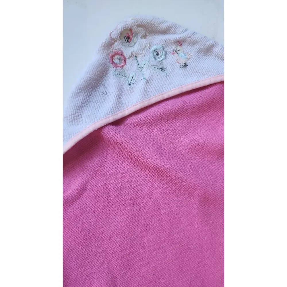 Baby Girl Infant Bath Towl Lot Pink Embroidered Floral Princess Crown Elephant